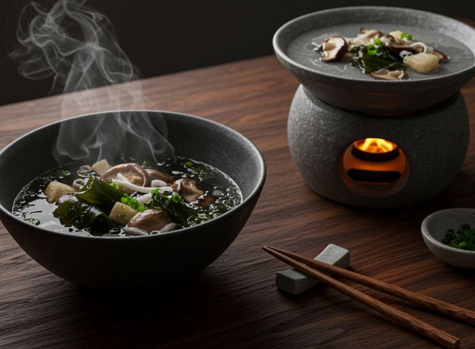 Knochenbrühe mit Shiitake-Pilzen und Kombu-Algen